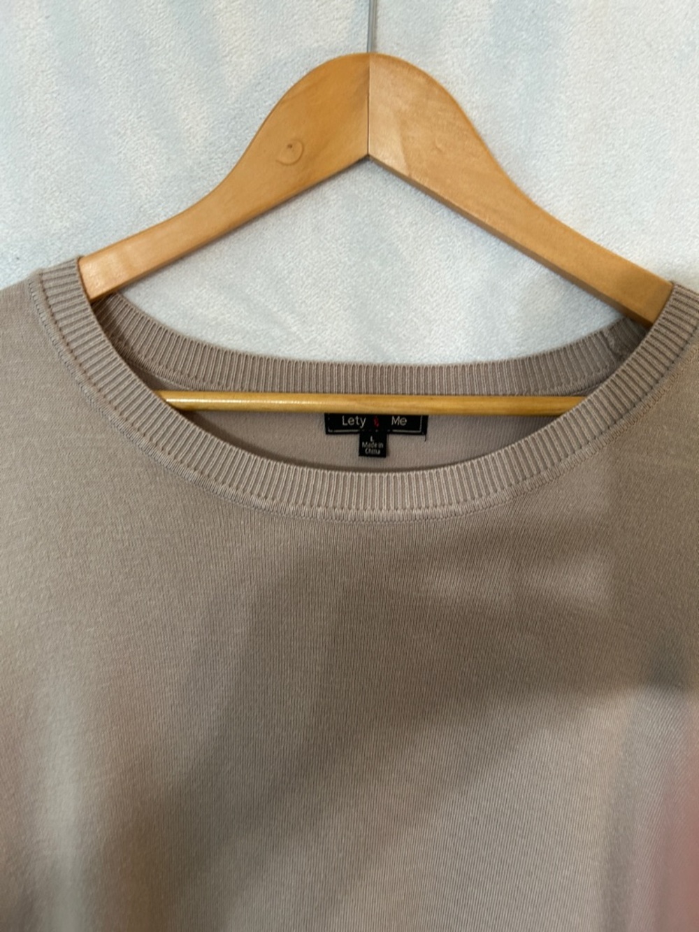 Taupe Knit Sweater with Lace Sleeve Panels - Picture 6 of 11